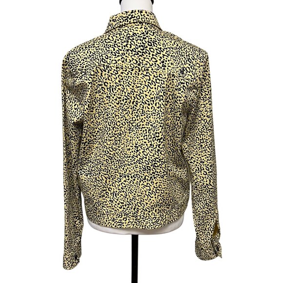 Volcom Denim Animal Print Full Zip Jacket Cheetah Sweater Collar Pockets Large - Picture 6 of 12